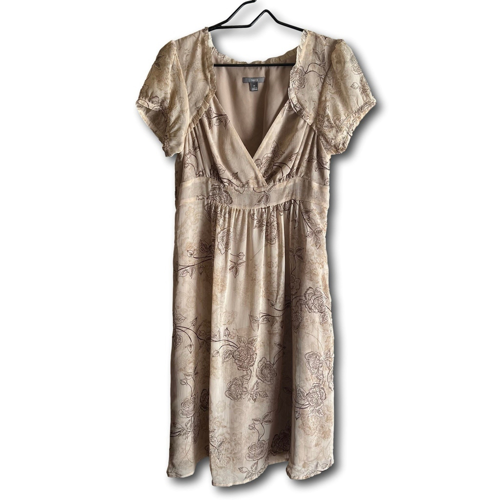 APT.9 Short Sleeve Dress Puff Sleeve Baby Doll Floral Brown Neutrals Size 10